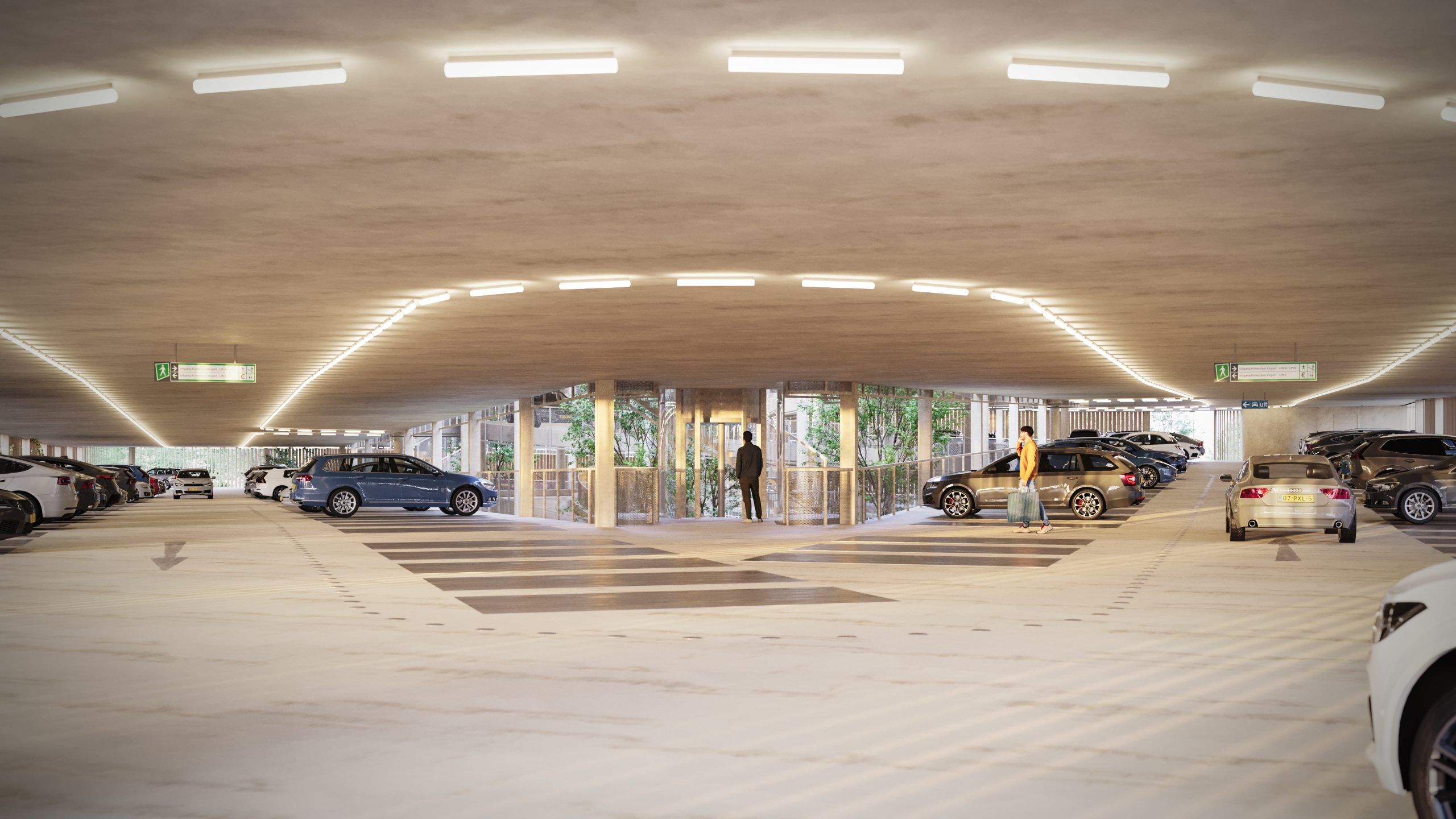 Door de flauwe hellingbanen met kolomvrije overspanning en het 70 graden parkeren, kunnen automobilisten comfortabel in- en uitparkeren.